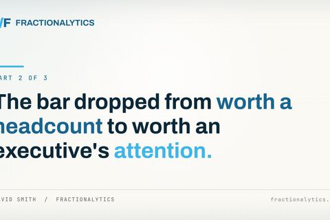Title card for the second piece in the series, on the Fractionalytics dark blue.